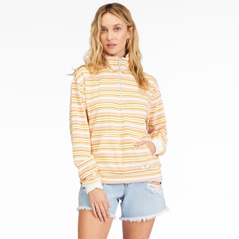 Poleron-Mujer--Retro-Summer-Mock-Neck-Half-Zip-Sweatshirt