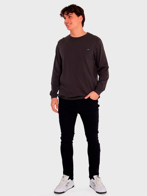 Polera Manga Larga Hombre Essential Pocket Gris Billabong