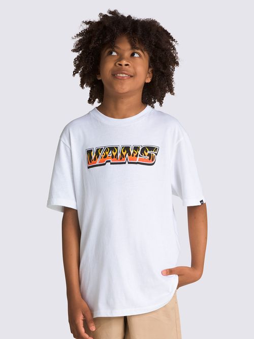 Polera Manga Corta Niño Up In Flames Blanco Vans
