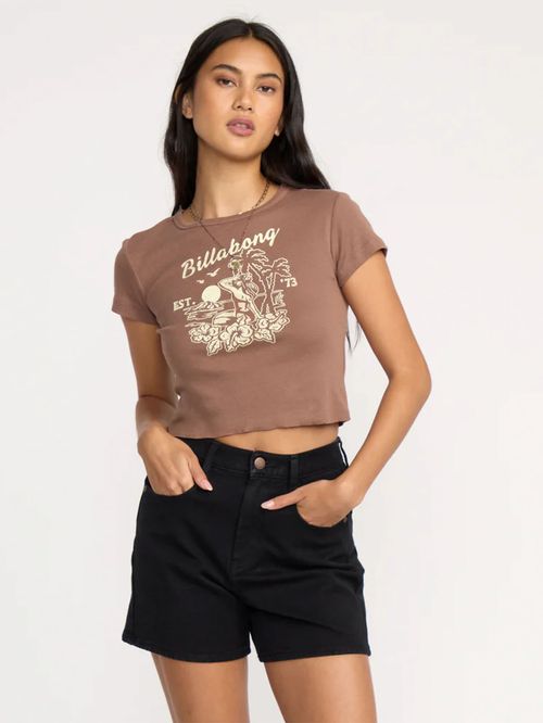 Polera Manga Corta Mujer Tropic Happenings Café Oscuro Billabong