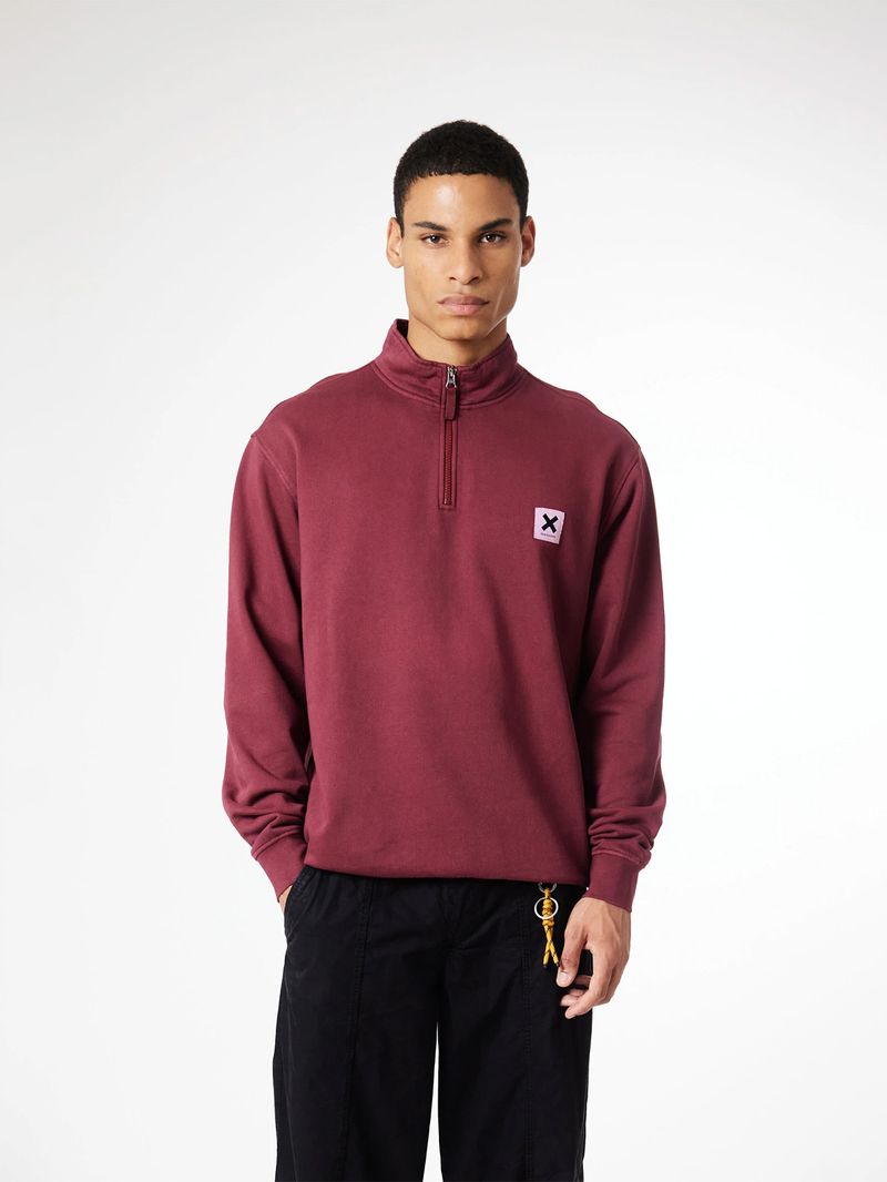 Poleron Unisex Iconic Half Zip Crew Burdeo Blue Banana