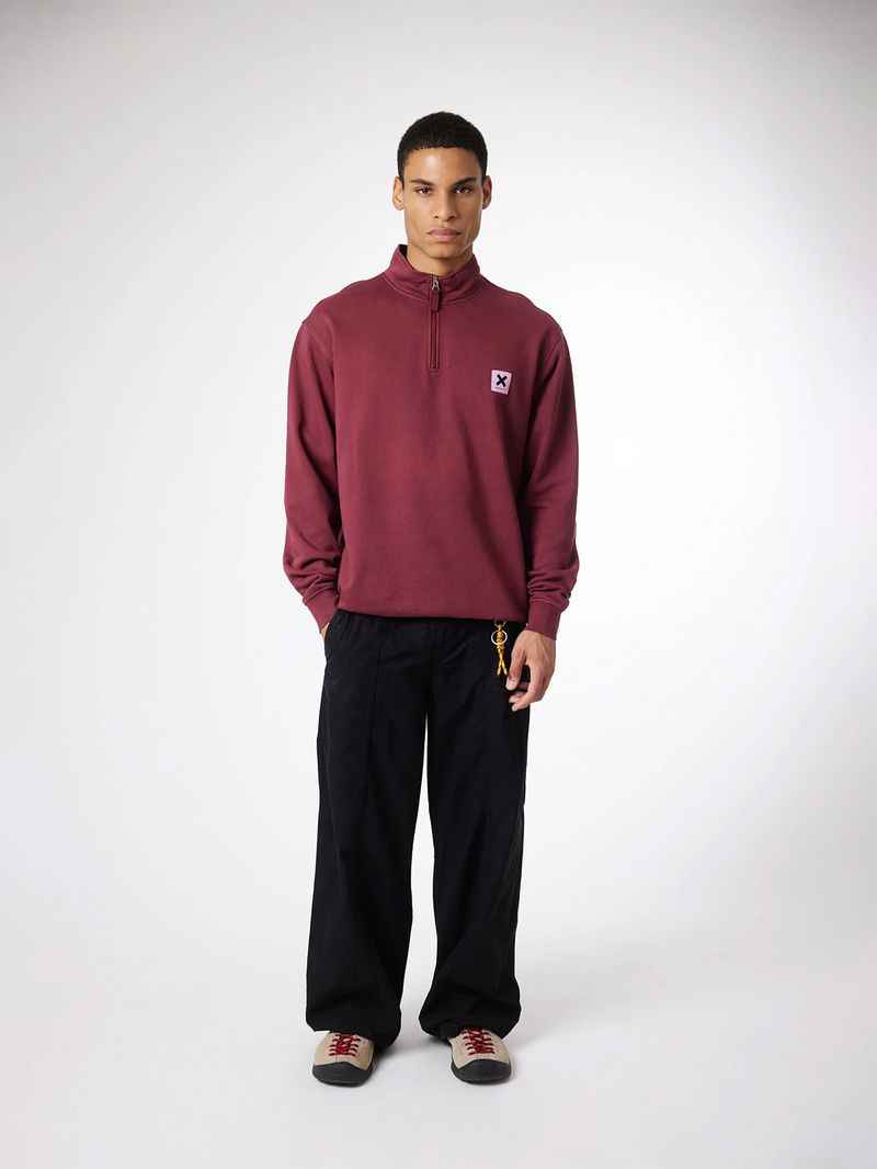 Poleron Unisex Iconic Half Zip Crew Burdeo Blue Banana