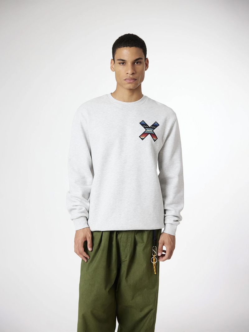 Poleron Unisex Classic Crew Gris Claro Blue Banana